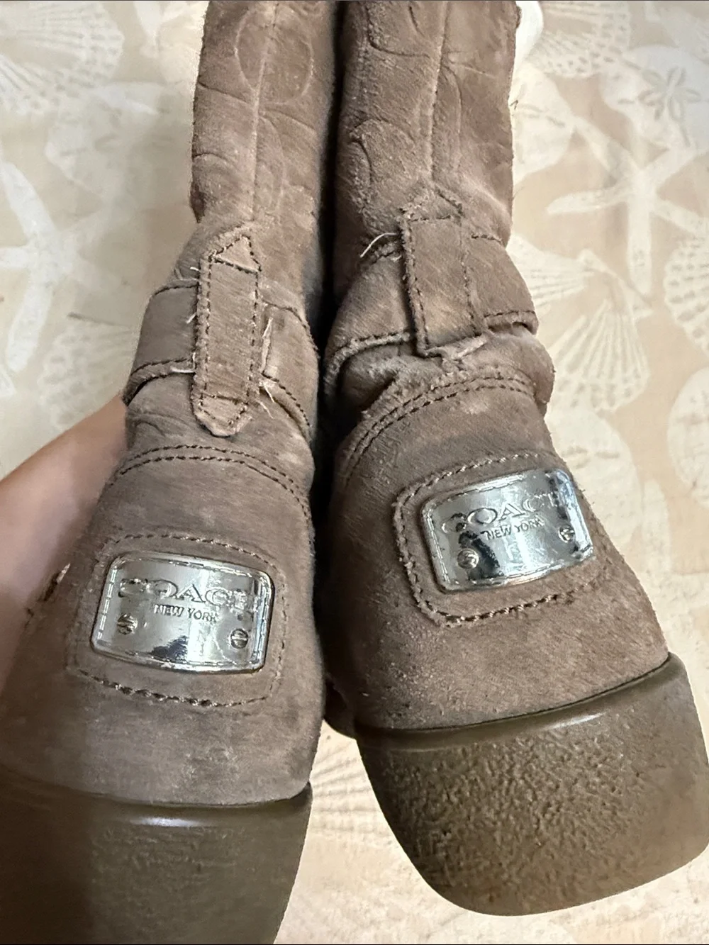 Coach Brown Suede Signature Embossed Mid-Calf Boots